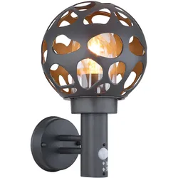 Aussenlampe mit Bewegungsmelder anthrazit Wandlampe mit Bewegungsmelder Außen Aussen Wandleuchte Kugel, im Loch-Design, Edelstahl ALU, H 32,7 cm