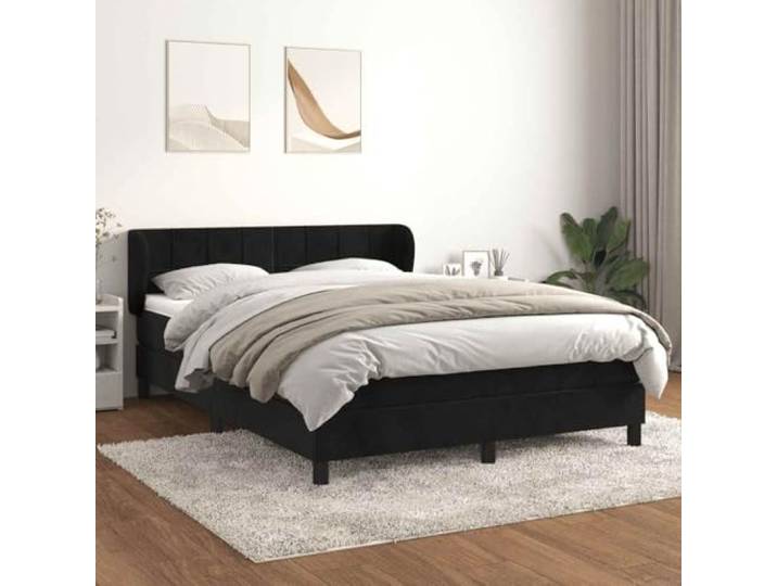 RJPLMFV Samtbett, Schwarz, 140 x 200 cm, mit verstellbarem Kopf Taschenfederkernmatratze, mittlere Unterstützung, weicher Matratzenschoner, inkl