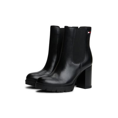 Chelseaboots TOMMY JEANS "TJW CHELSEA HIGH HEEL BOOTS", Damen, Gr. 36, schwarz, Leder, unifarben, Basic, Schuhe Chelseaboots, Ankle Boots, Plateaustiefeletten mit Stretcheinsatz und Logoflagge