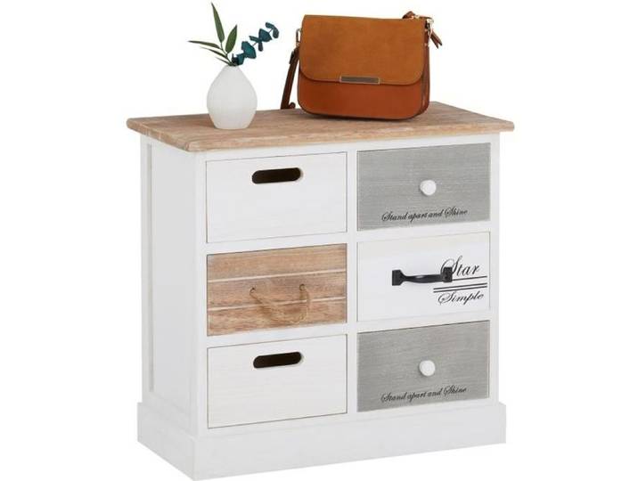 Chiffonnier - IDIMEX - SALVA - 6 tiroirs - Bois de paulownia - Style shabby chic vintage rustique blanc