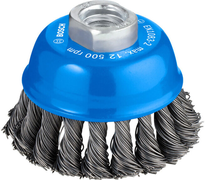 Brosse boisseau 75 mm à fils d'acier torsadés 75 mm, 0,5 mm, M14 ; Bosch (1608622029)