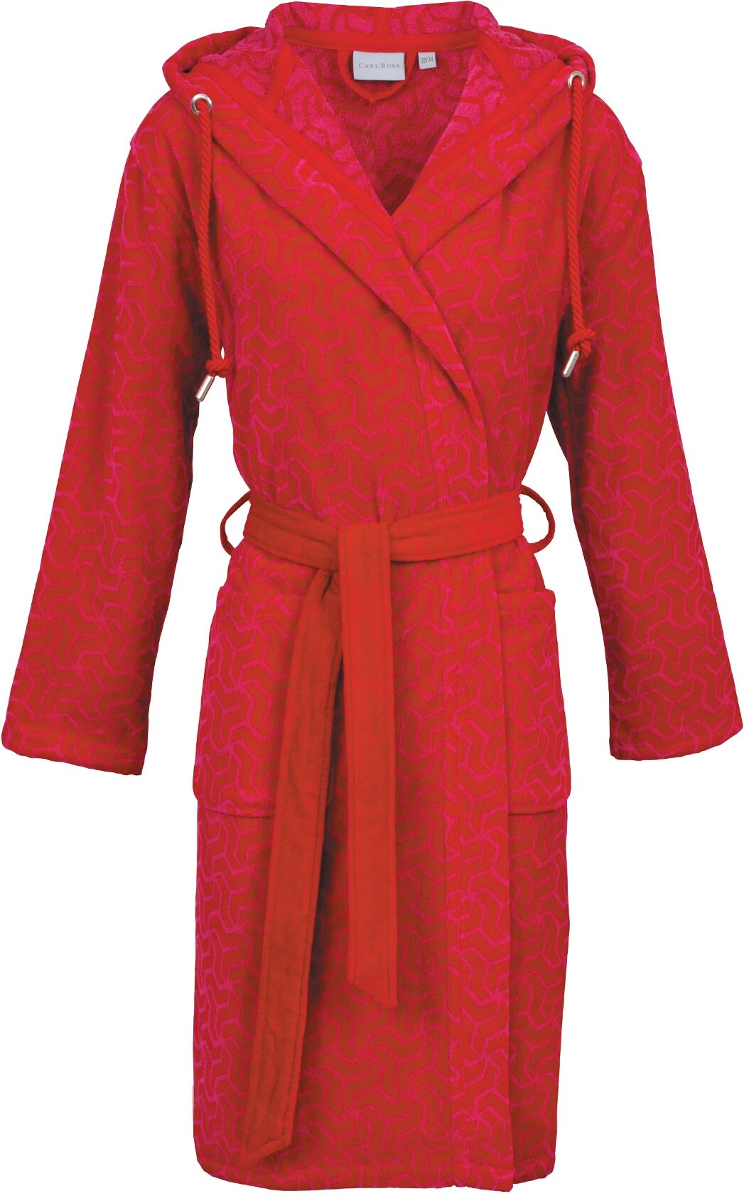 Damenbademantel CARL ROSS "Velours" Gr. 36, rot (intense rot, pink), L:100cm, Velours, Hausmäntel, Damenbademantel, Kapuze