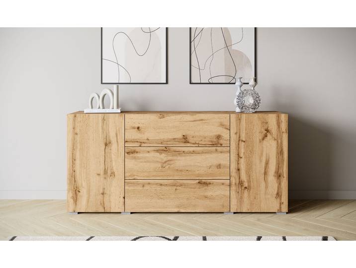 Sideboard HOME AFFAIRE BERLIN , braun (eichefarben votan), B:150cm H:68cm T:39cm, Sideboards, Sideboard, Moderne grifflose Kommode Breite 150 cm, 4 Schubkästen/ 2 Türen