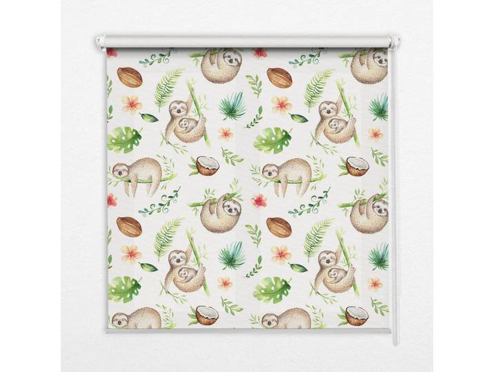 Tulup Innenrollo - Fensterrollo - Rollo - 130x140 cm - Faultiere und Pflanzen, Braun, Kunststoff, Rechteckig, 130x140x0.5 cm, Heimtextilien, Vorhänge, Rollos