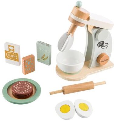 Hey! Play! Hey Play Wooden Toy Mixer for Kids Kitchen Playset - 9-Piece Toddler Cooking Set for Ages 3 and Up