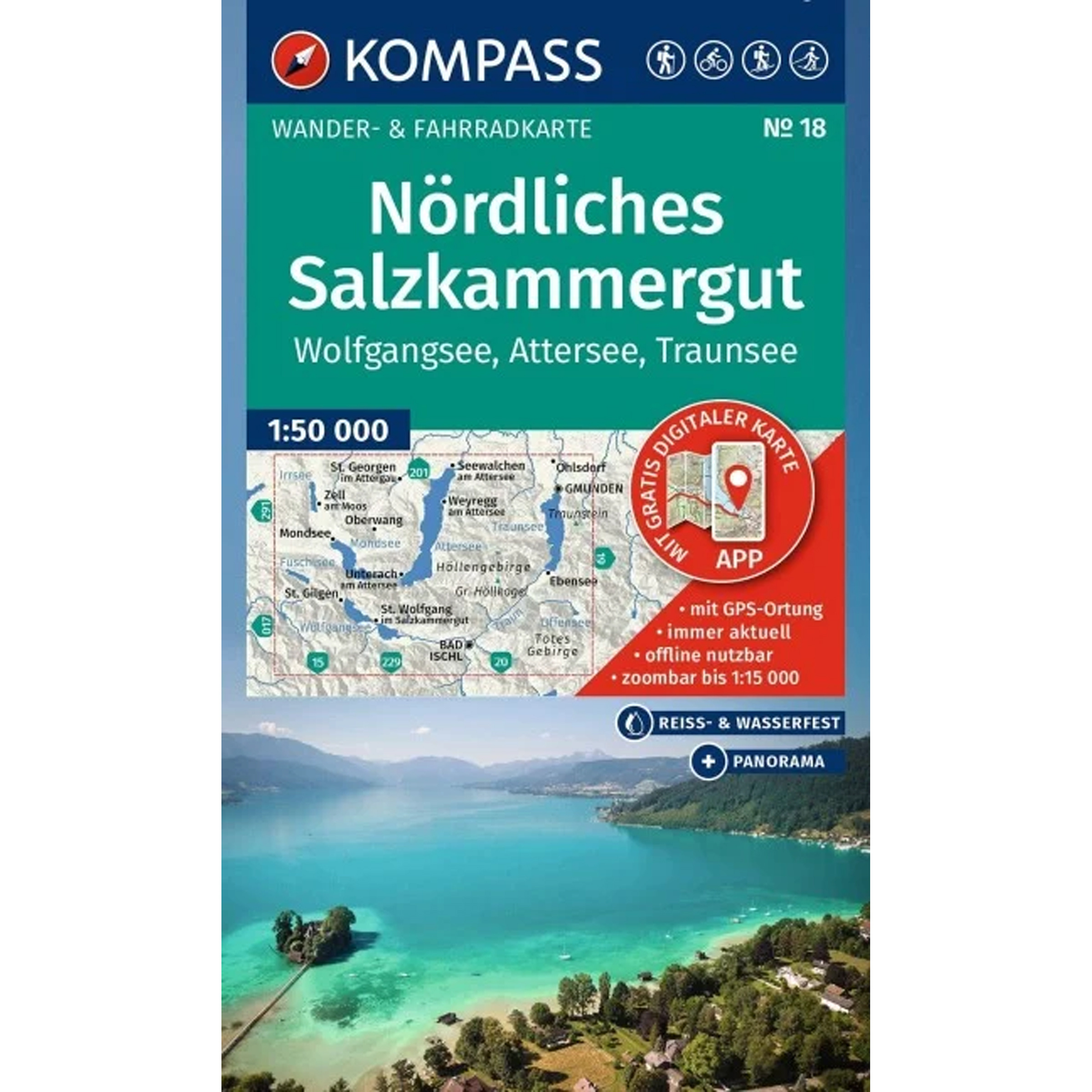 Kompass Verlag WK 18 Nördliches Salzkammergut Topografische Karten tuerkis