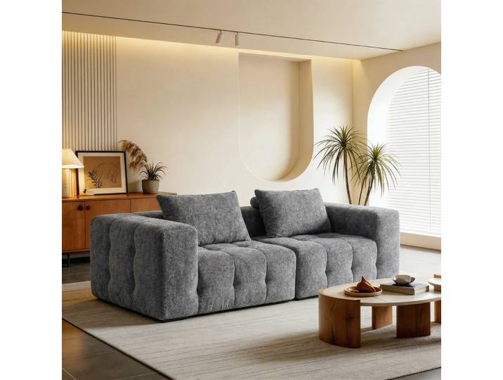 Canapé Droit 2 - 3 Places En Chenille – Canapé Moderne Confortable Pour Salon Et Appartement - Gris