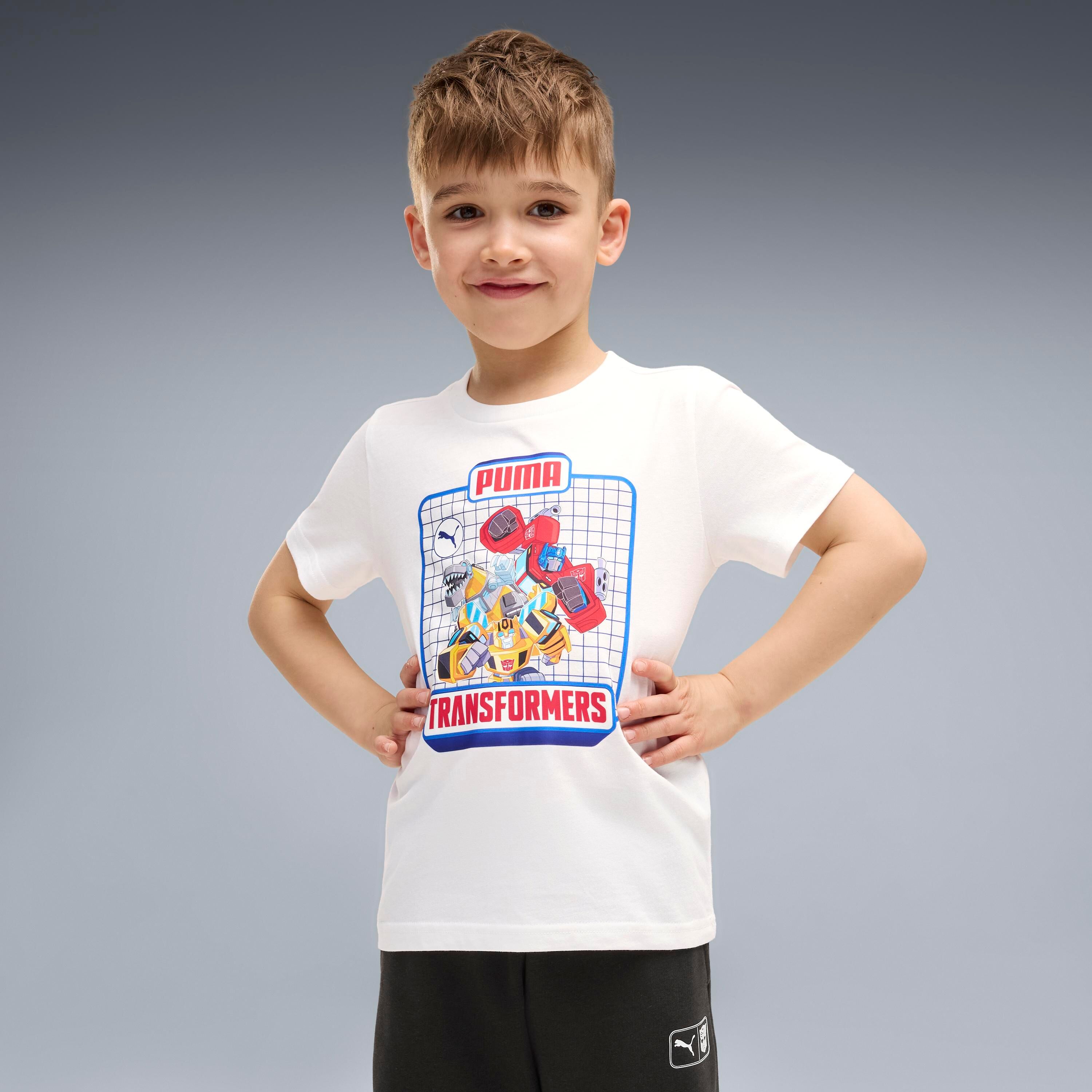 T-Shirt PUMA "X TRANSFORMERS GRAPHIC TEE", Jungen, Gr. 110, weiss (puma weiß), Jersey, Obermaterial: 100% Baumwolle, unifarben, regular fit normal, Rundhals, Shirts T-Shirt, für Kinder, Regular Fit, normale Länge, Kurzarmdesign, unifarben puma weiß 110