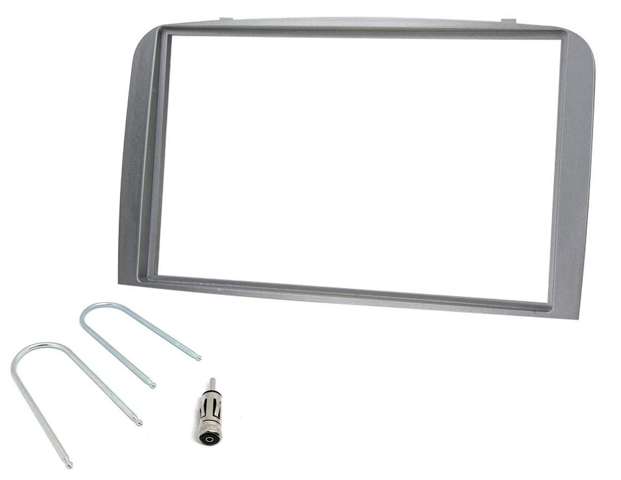 Selius Radiopaneel frame 2 DIN voor autoradio met antenne adapter en demontagesleutels, zilvergrijs