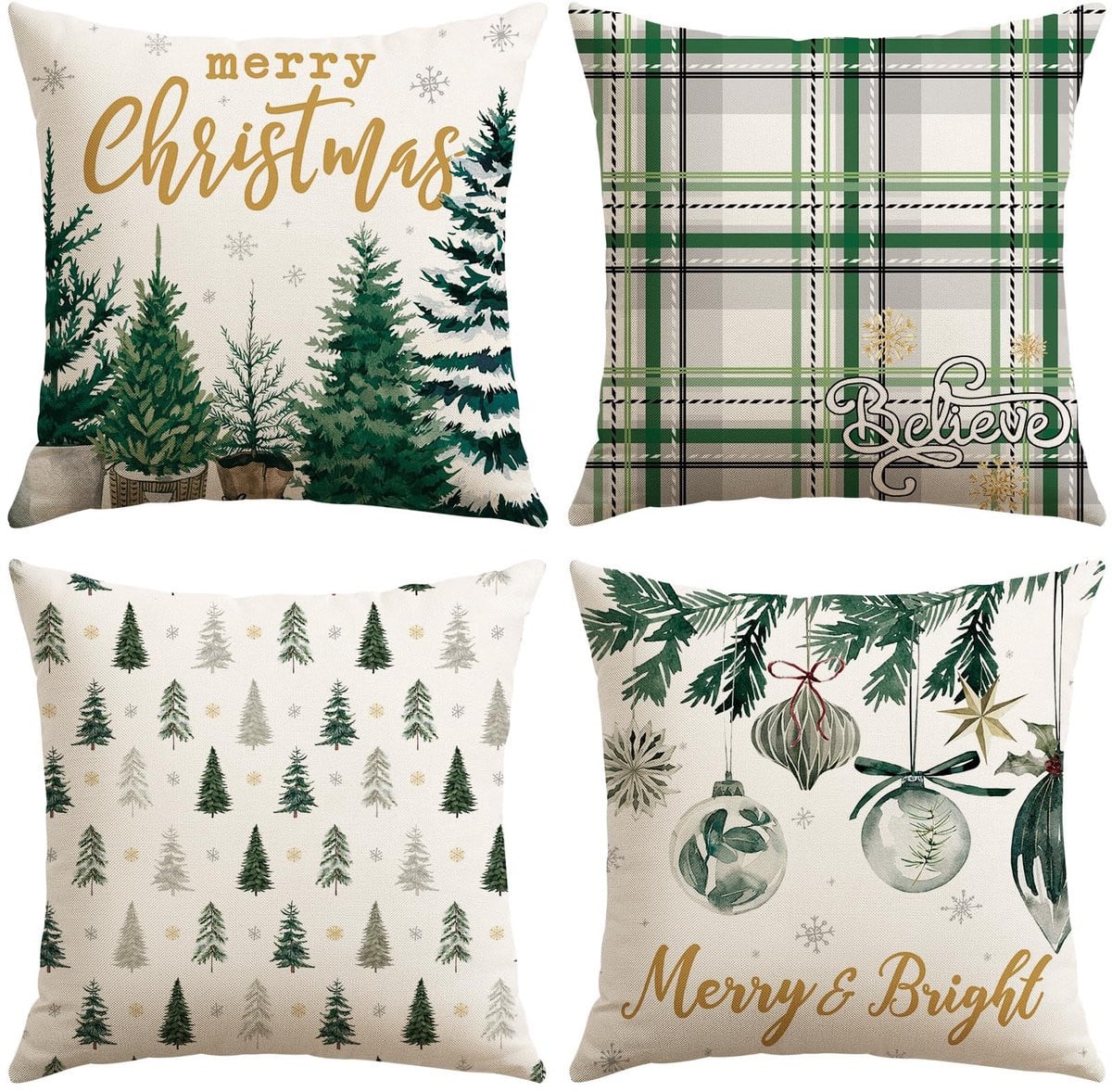 Unyqoos Set van 4 decoratieve kerstkussenhoezen