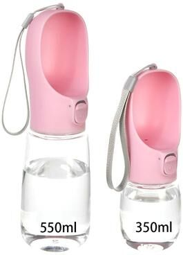Uplift Essentials Portable Pet Travel Bottle Leak Proof Outdoor Water Dispenser With Wide Angle Drinking Trough pink 350ml (11.8oz)