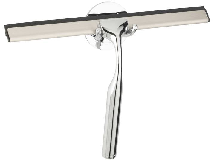 Duschabzieher WENKO Terni , grau (chromfarben), B:24cm L:17cm, Zinkdruckguss, Wasserabzieher, Duschabzieher, 24 cm, mit Turbo-Loc Wandbefestigung zum Ankleben