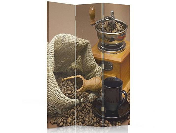 Feeby Frames. Raumteiler, Gedruckten auf Canvas, Leinwand Wandschirme, dekorative Trennwand, Paravent einseitig, 3 teilig (110x180 cm), KULINARISCHE, GEWÜRZE, Kaffee, Getreide, MÜHLE, Cup, BRAUN