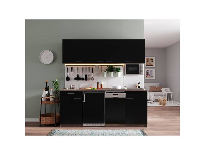 Küchenblock ECONOMY 195 Schwarz/Eiche B: 195 cm