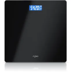 MyBeo Personenwaage, digitale Waage, große Sicherheitsglas Trittfläche, Temperaturanzeige, schwarz