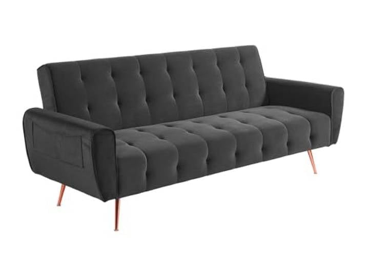 Vente-unique Schlafsofa, 3-Sitzer, ausziehbar, Schlafsofa, Velours, Polylani, Anthrazit