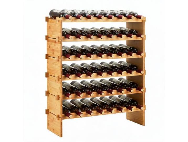 Baloveby Stapelbares Weinregal aus Bambus/Holz, freistehend & modular - wackelfrei, einfache Montage - für Küche/Bar/Schrank/Arbeitsplatte - 48 Flaschen - 6 Ebenen, 76×26×76 cm