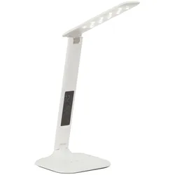 BRILLIANT Lampe Glenn LED Schreibtischleuchte weiß   1x 5W LED integriert SMD, 300lm, 2800-6500K   Stufenloser Touchdimmer / Lichtfarbe einstellbar   Mit Kalender- und Weckfunktion / Temperaturanzeige