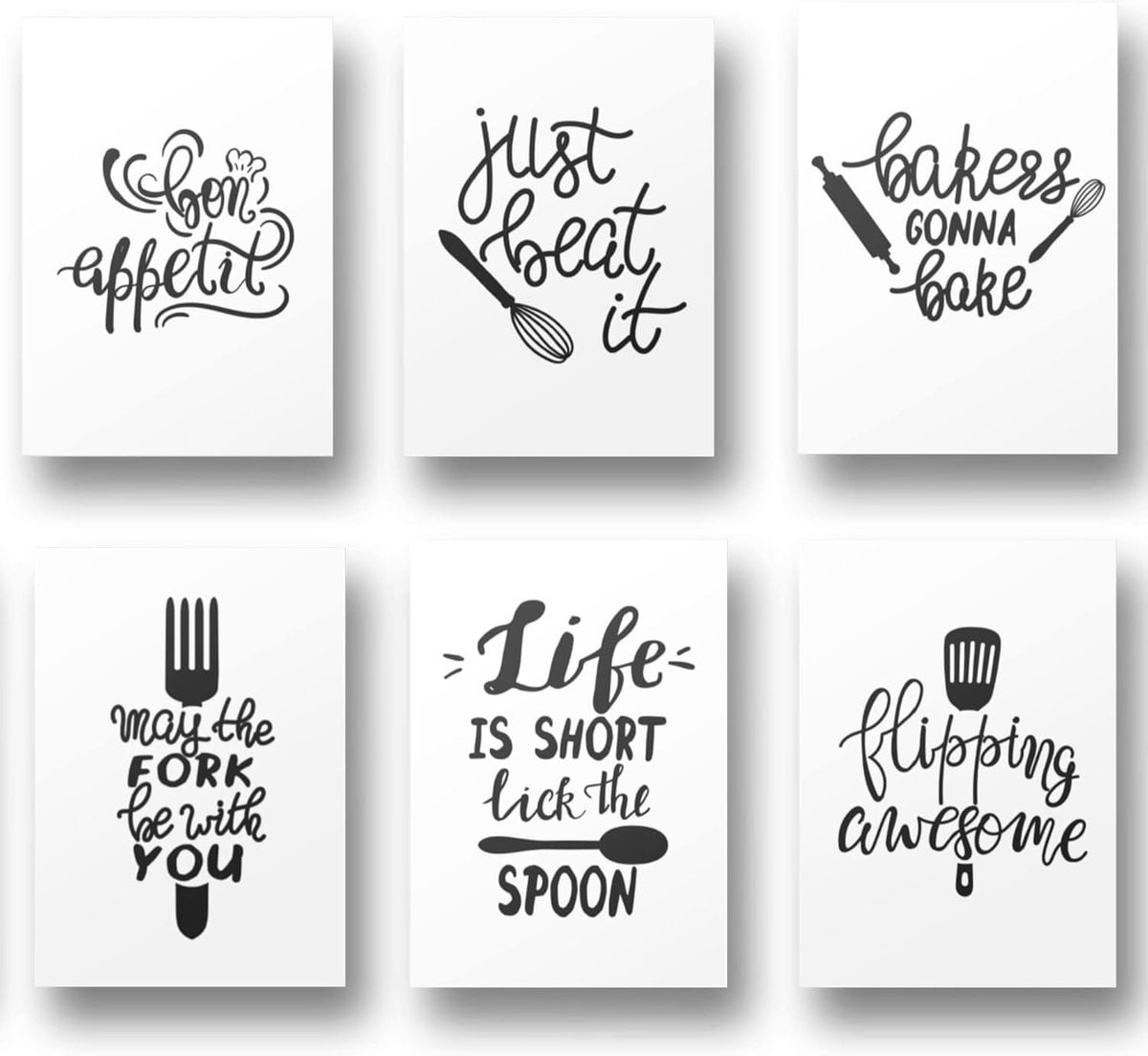 Poster Set Keuken Decoratie 6 Delige Set DIN A4 Zwart Wit