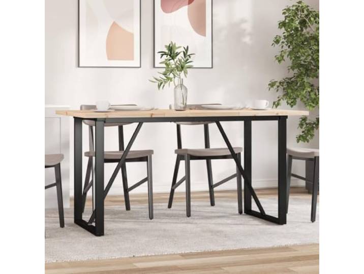 HEFZGDB Esstisch O-Gestell 140x80x75,5 cm Massivholz Kiefer & Stahl mit robuster Tischplatte für rustikale Optik und langlebige Stabilität