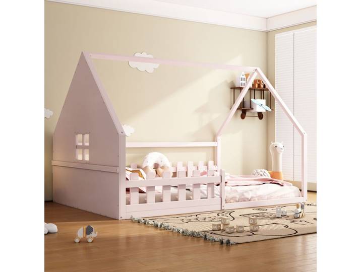 Lit enfant 140 x 200 cm avec barrières rose FloraGrace