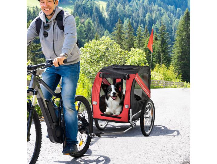 PawHut Remorque Vélo Chien 30Kg Acier Rouge