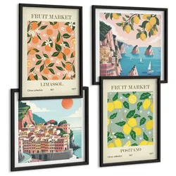 BILDER SET 4er Set - 50x50 cm & 40x60 cm Schwarzer Rahmen - Zitrusfrüchte der italienischen Tropen