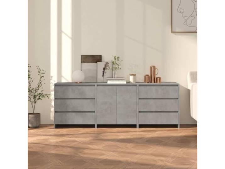 HEFZGDB Leicht zu reinigendes Sideboard Möbelstück, modernes Sideboards Set mit Stauraum, praktisches Sideboard mit Fester Oberplatte, dekoratives 3-TLG. Betongrau Holzwerkstoff