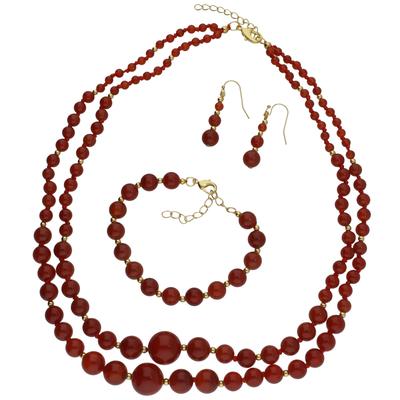 Schmuckset JACQUES CHARREL "Rote Achat Kugeln, Messing", rot, Schmuck_Sets, Damen, 53cm, Materialmix, Schmuckset