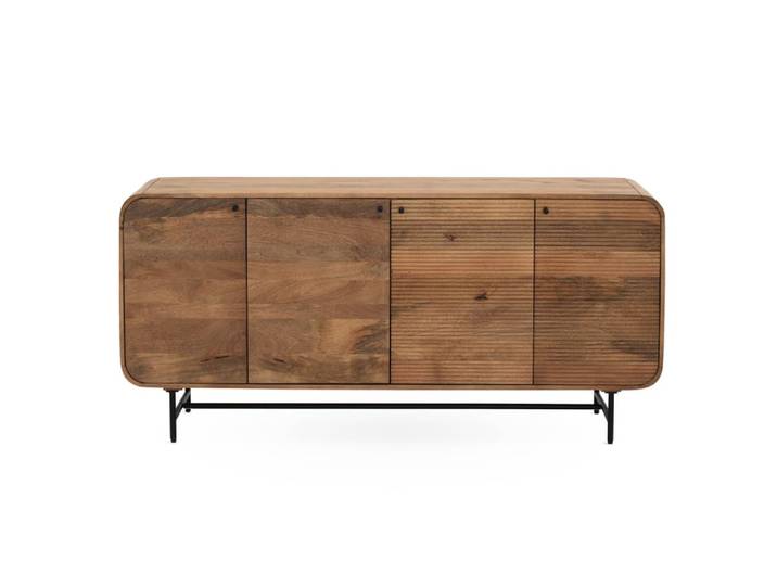 Buffet en bois massif de manguier à 4 portes aux formes arrondies
