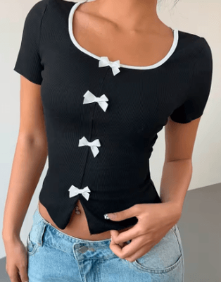Daily Deals Depot Elegant Bow Square Neck Bodycon Crop Top For Women Summer Square Neck Top s