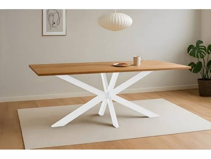 SAM Esstisch Salvador 200x100 cm Eiche Baumkante Spider-Gestell weiß Baumkantentisch massiv, geölt, Metallgestell, pflegeleichter Esszimmertisch/Küchentisch/Eichenholz-Tisch/Holztisch
