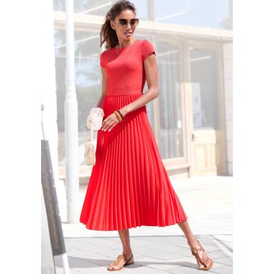 Midikleid LASCANA "mit Plisseerockteil, bügelfreie Qualität", Damen, Gr. 44, N-Gr, rot, Web, Obermaterial: 100% Polyester. Obermaterial 2: 100% Polyester, unifarben, figurumspielend Midi, Rundhals, Kleider Midikleid, elegantes Sommerkleid,...