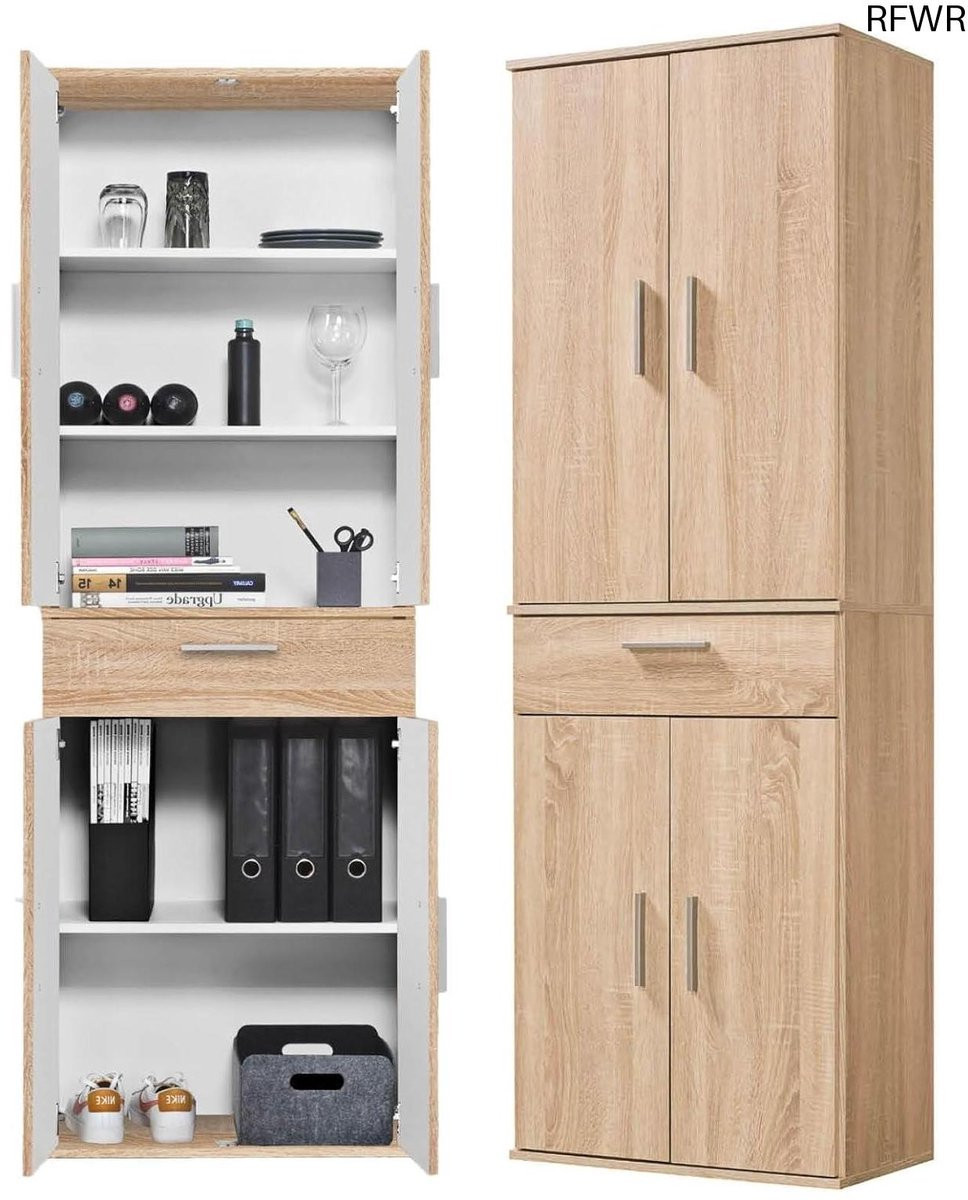 RFWR Multifunctionele Kast Bruin - Hoge Kast voor Kantoor, Hal of Keuken