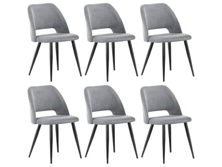 WAFTING Esszimmerstühle aus Cordstoff mit Dickem Schwamm,6er Set,Grau Mit dickem Schwamm gepolstert, separaten Metallfüßen, Moderner Polsterstuhl für Esszimmer, Wohnzimmer, Schlafzimmer,Empfang