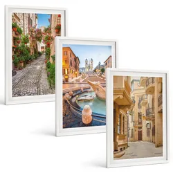 BILDER SET 3er Set - 40x60 cm Weißer Rahmen - Die bezaubernden Straßen des Brunnens