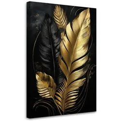 LEINWANDBILD Monstera-Blatt Schwarz-Gold 70x100cm