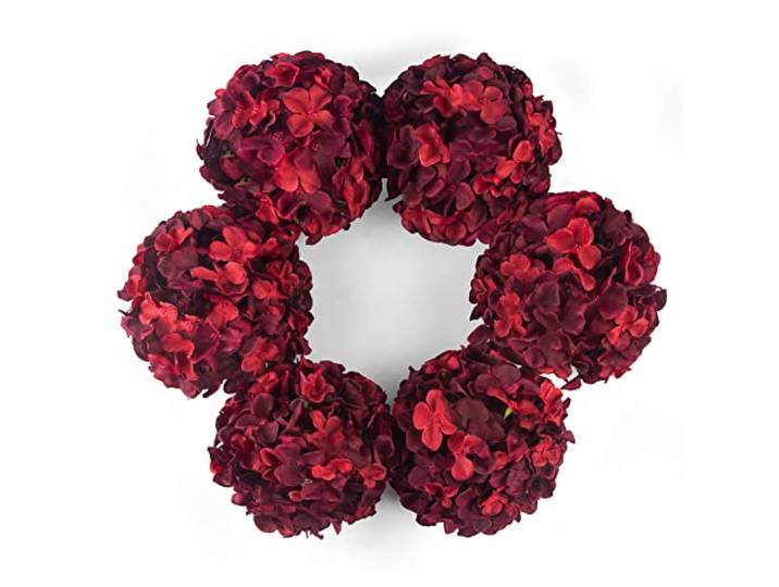DuHouse Kunstmatige grotere zijden hortensia bloemhoofden met stengel echte touch nep hortensia bloem boeketten voor bruiloft thuis feest tuin middelpunt pak van 6 (Bourgondië)