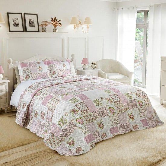 Famanu Gewatteerde Patchwork-dekbedovertrekset - Roze - Enkel bed