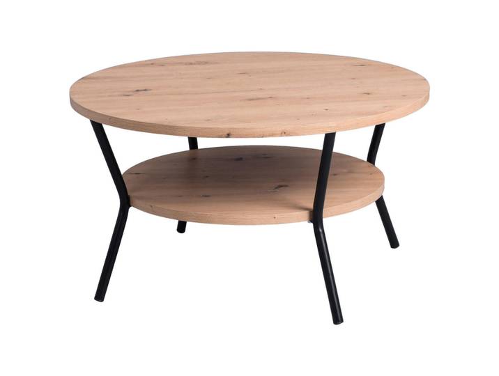 Livetastic Couchtisch Couchtisch, Schwarz, Eiche Artisan, Metall, rund, Rundrohr, 80x45x80 cm, rostfrei, einfacher Aufbau, Holzmöbel, Holztische, Couchtische Holz