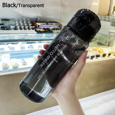 Multicon Wholesale Hub Leakproof Sports Water Bottle, Transparent Drinking Bottle, Portable Frosted Gym Travel Bottle black transparent