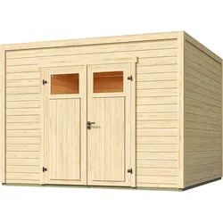 Weka Design-Gartenhaus Batu - 28 mm - Modern Storage 300 x 300 cm (Batu 3) naturbelassen Rahmen-Doppeltür