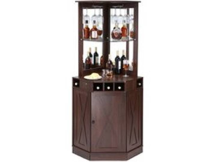 VEVOR Industrieller Eck-Barschrank, Weintisch für Spirituosen und Gläser, Sideboard-Buffetschrank mit Glashalter, Freistehender Kaffee-Barschrank aus Bauernholz für Wohnzimmer, Hausbar, Walnussholz