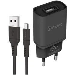 Muvit Wandladegerät for Change Schwarz 12 W (2 Stück) (12 W), USB Ladegerät, Schwarz