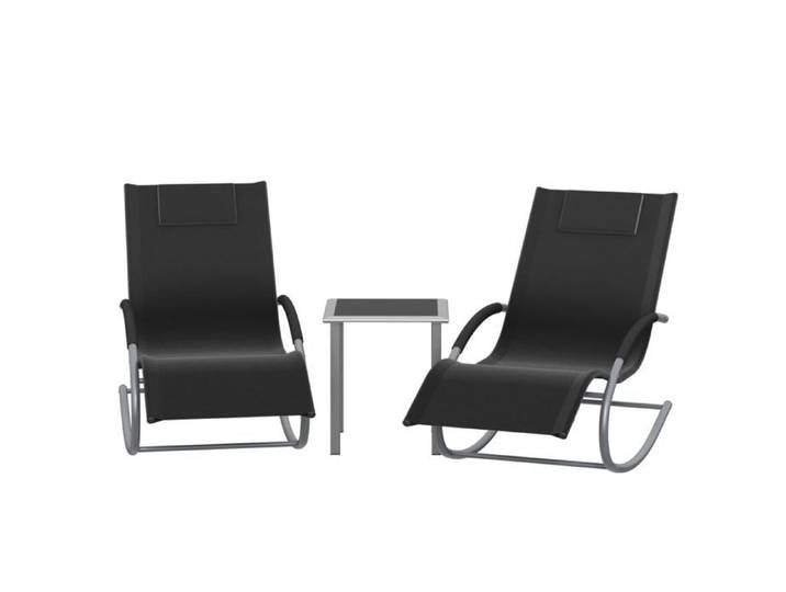Ensemble de Jardin 3 PCS - Fauteuil à bascule-2 fauteuils de jardin et 1 table d'appoint-Idéal piscine terrasse plage jardin Noir