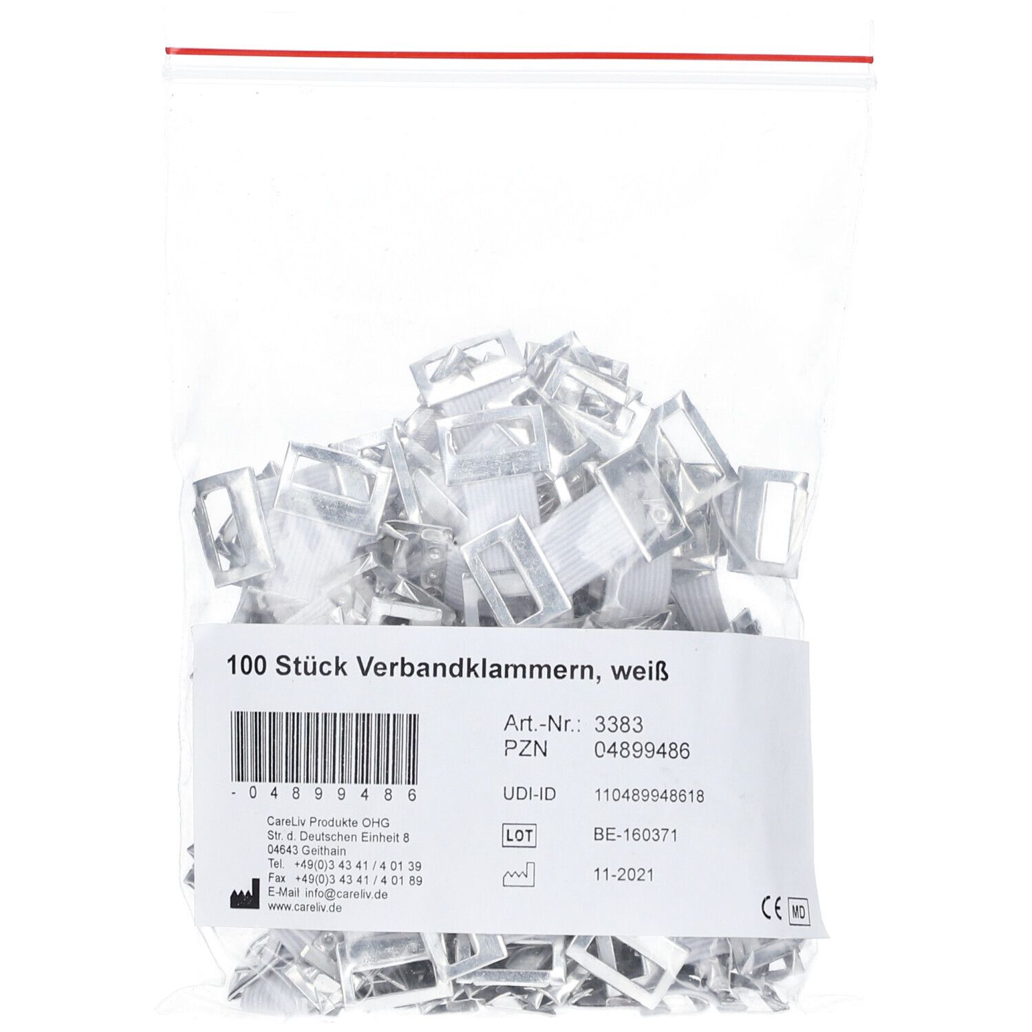 Verbandklammern weiß mit Gummiband 100 St Klammer