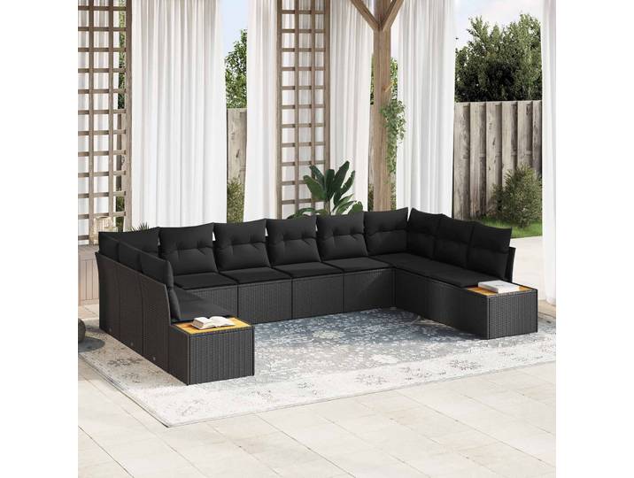 vidaXL Gartensofa-set 10 Stk. 10-Sitzanzahl Schwarz Polyrattan