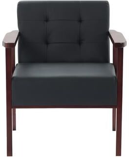Solid Wood Frame Leather Chair, Household Leisure Single Accent Armchair, Black