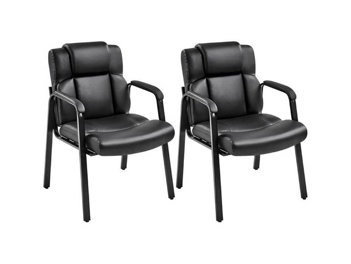 Yaheetech Lot de 2 chaises de bureau visiteurs en similicuir noir ergonomiques avec accoudoir supporte 136 kg
