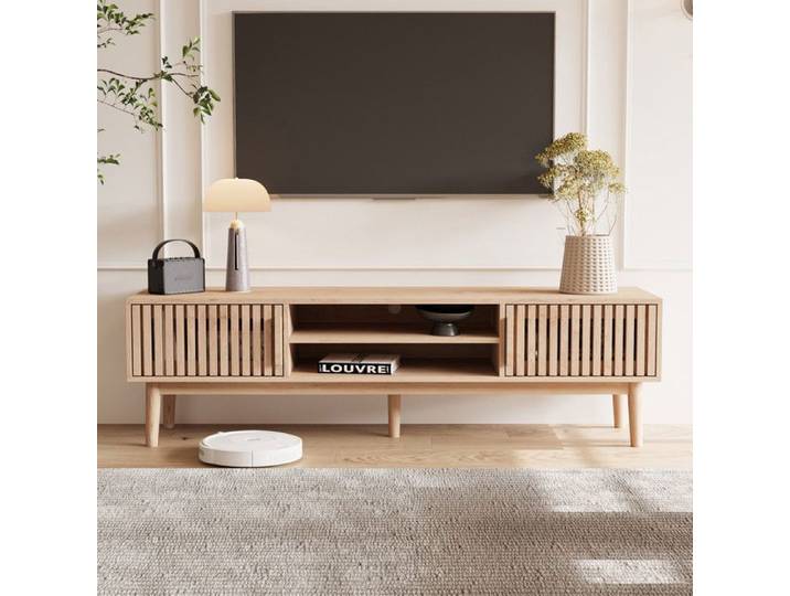 Meuble TV - 150 cm - Bois Massif - Design Scandinave - Rangement Optimisé